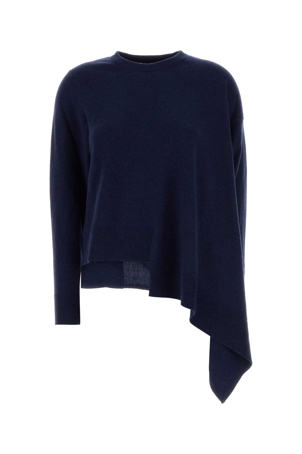 Alexander McQueen Asymmetric Cashmere-Wool Sweater — Navy