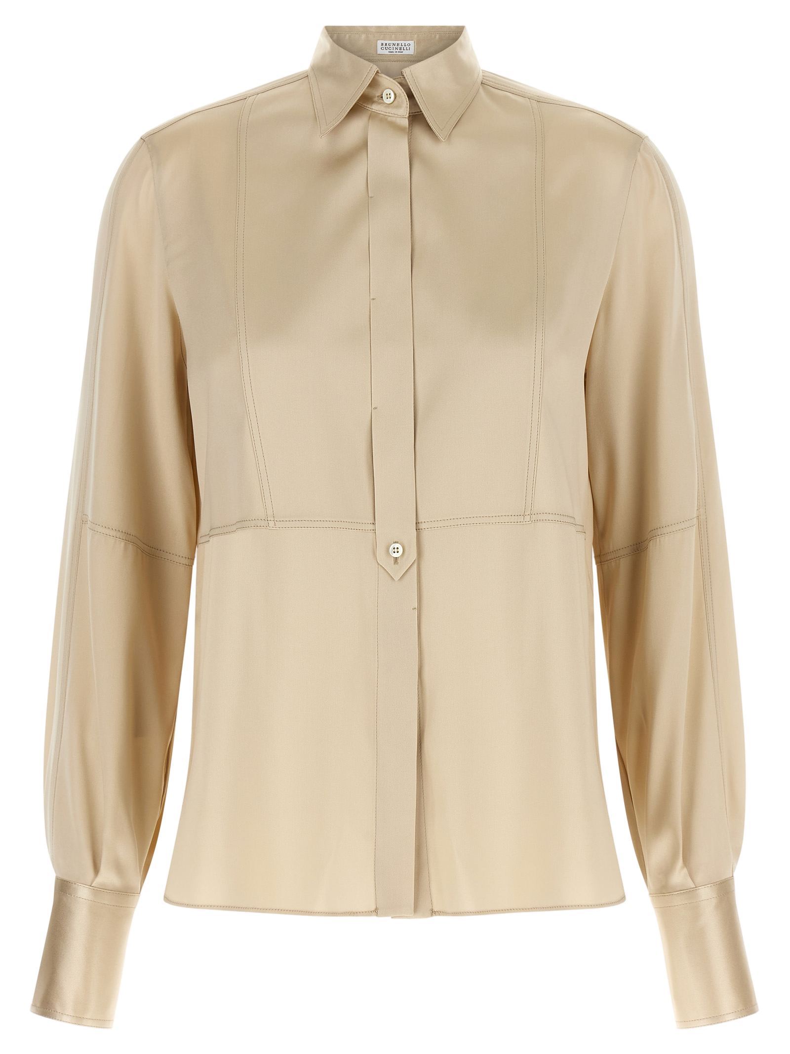 Brunello Cucinelli Stretch Silk Satin Blouse — Beige