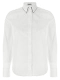 Brunello Cucinelli Contrast-Collar Cotton Stretch Blouse — White