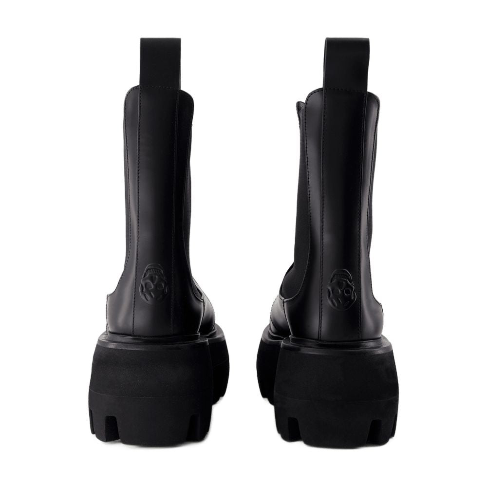 Alexander McQueen Calfskin Leather Combat Boot — Black