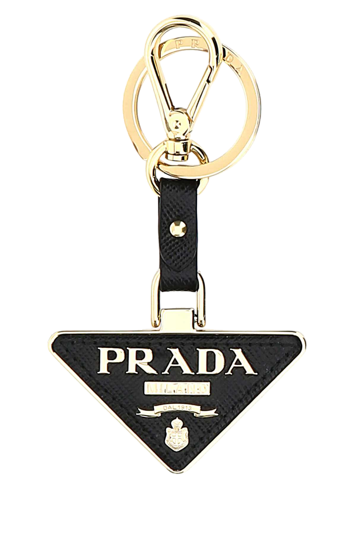 Prada Two-Tone Metal and Leather Key Case — Black