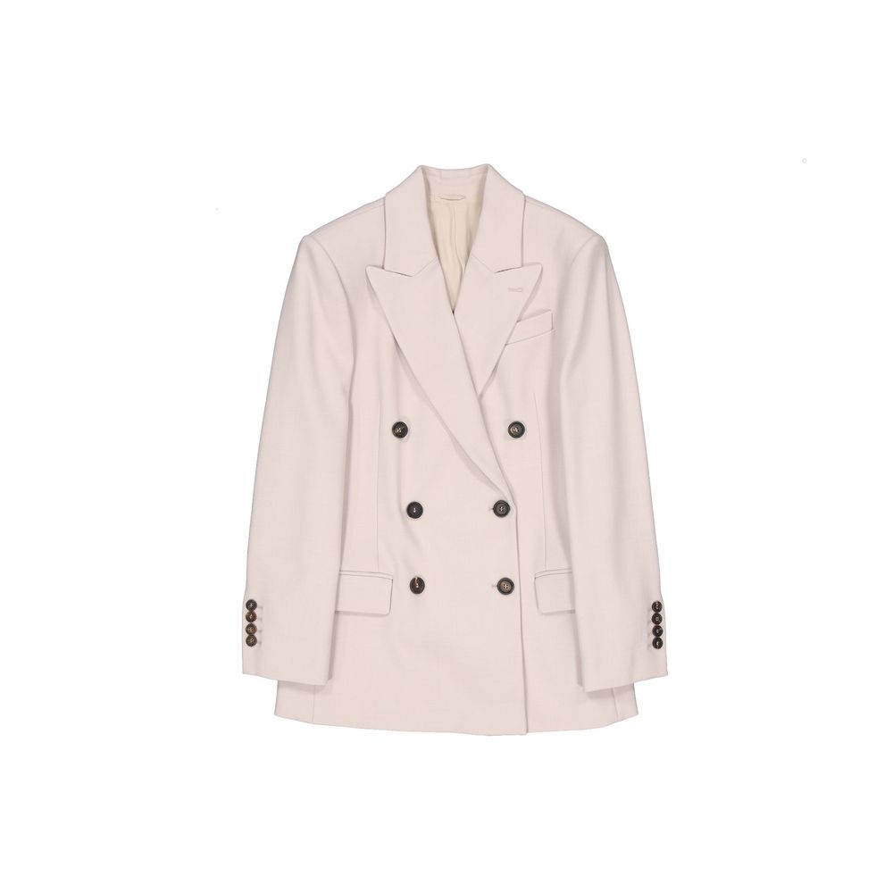 Brunello Cucinelli Double-Breasted Virgin Wool Blazer — Beige