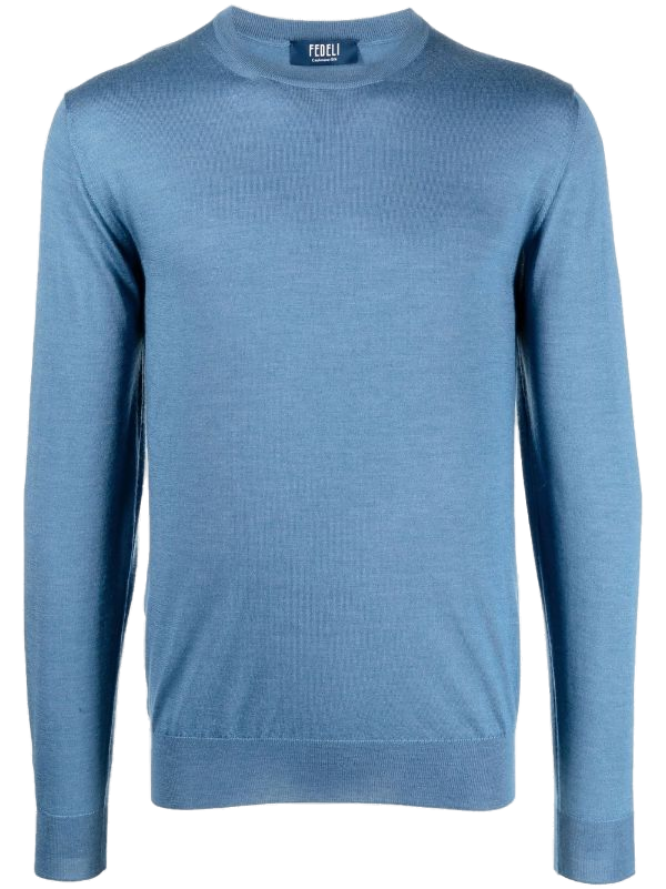 Fedeli Cashmere-Silk Blend Crew Neck Sweater — Blue