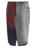 Off-White Patchwork Denim and Plaid Skirt — Multicolor