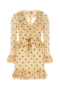 Valentino Garavani Silk Polka-Dot Ruffled Dress — Beige
