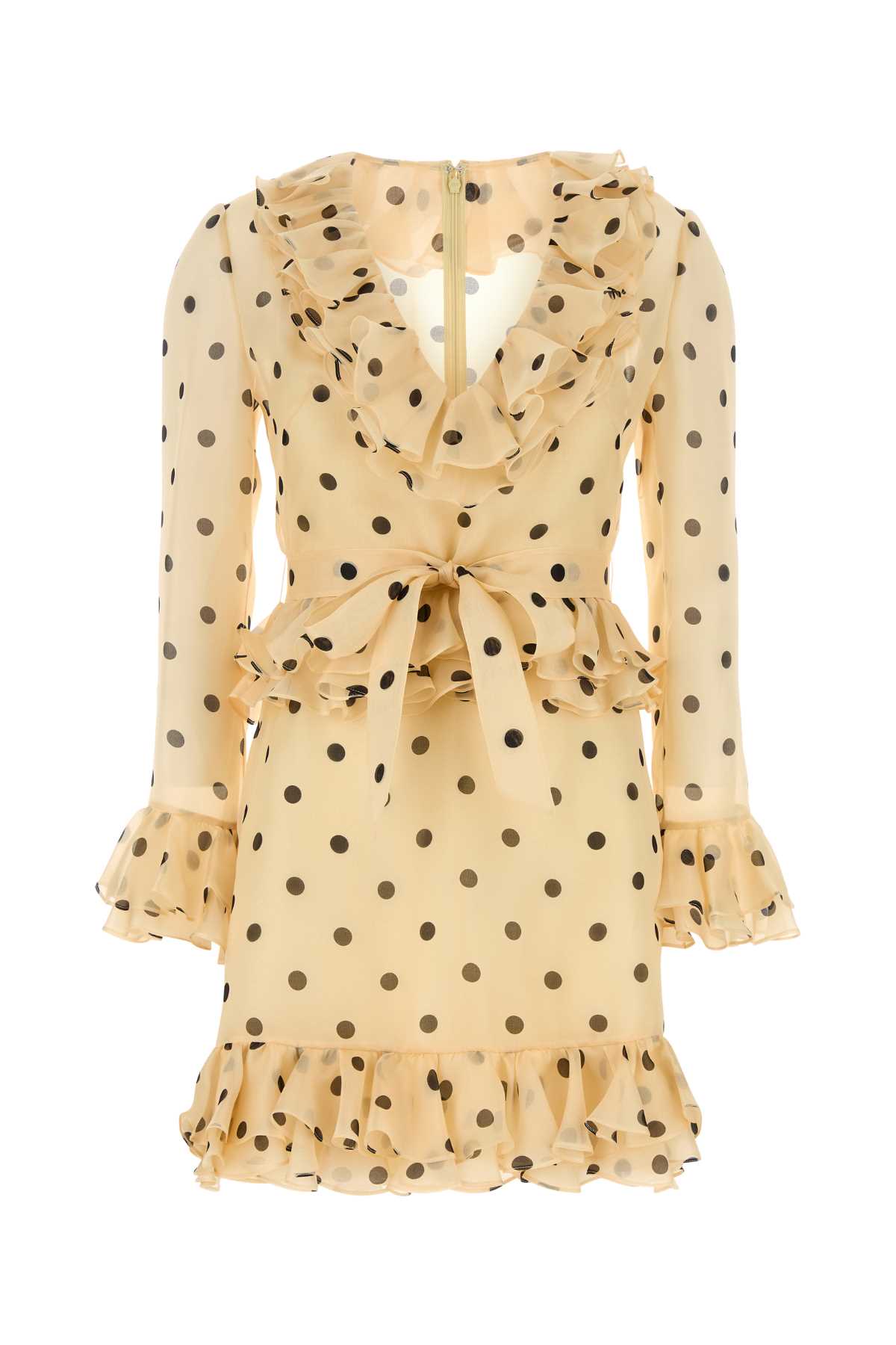 Valentino Garavani Silk Polka-Dot Ruffled Dress — Beige
