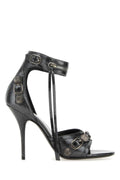 Balenciaga Buckled Metallic Leather Heel Sandal — Gray