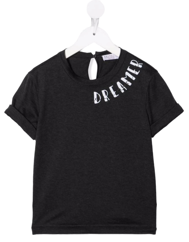 Brunello Cucinelli Slogan-Print Cotton T-Shirt — Black