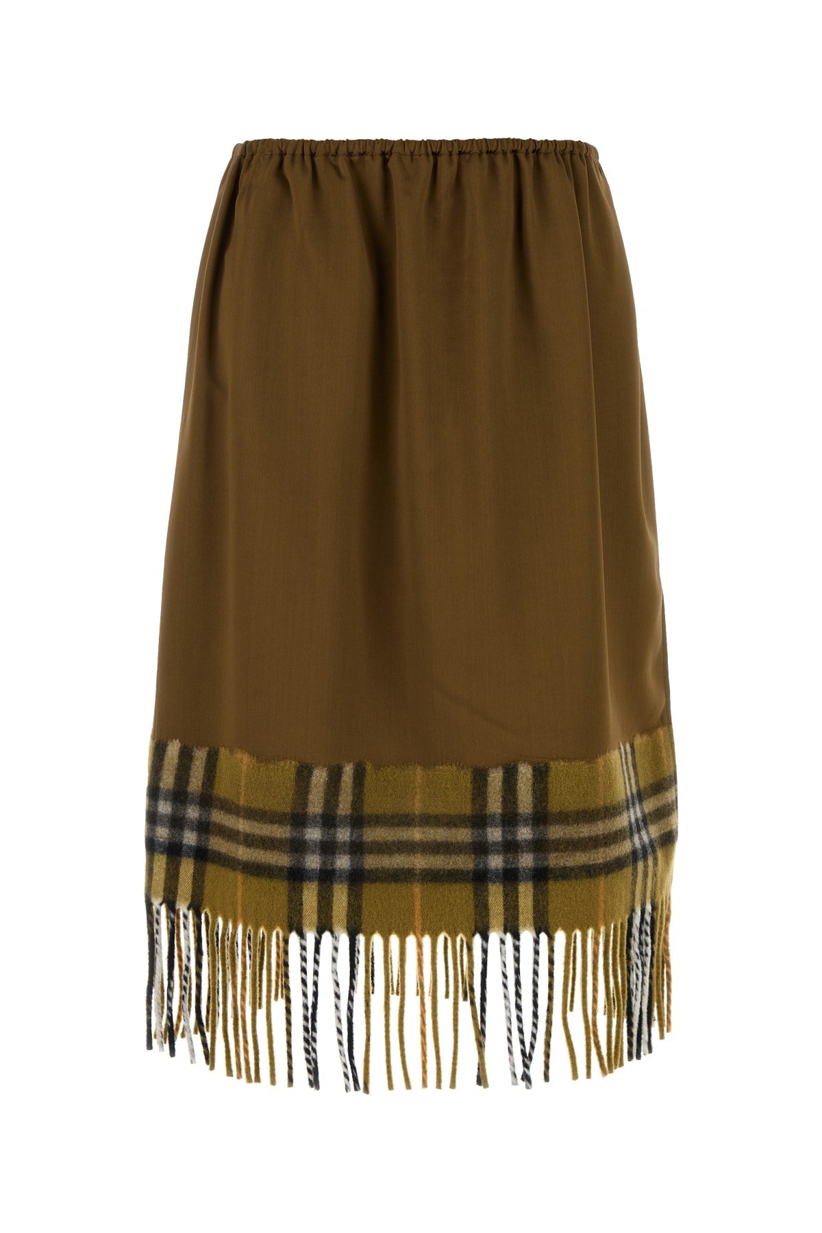 Burberry Plaid Fringed Skirt — Camel