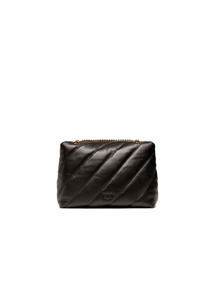 Pinko Quilted Lamb Leather Crossbody Bag — Black