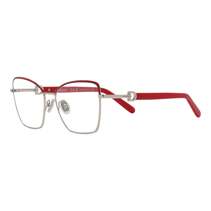 Ferragamo SF2223N744 Mixed-Material Frame Eyeglasses — Red
