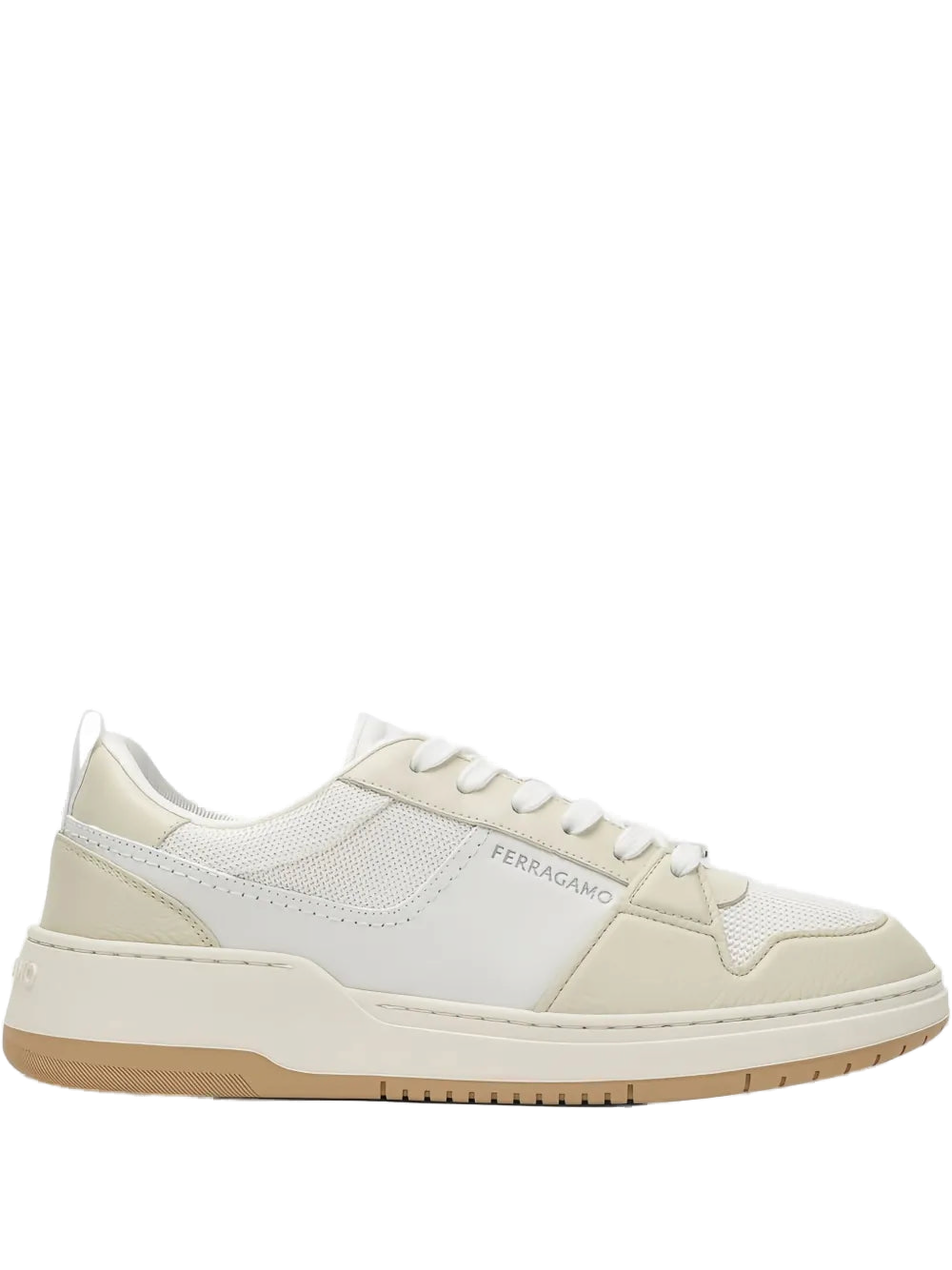 Ferragamo Panelled Leather Sneakers — White