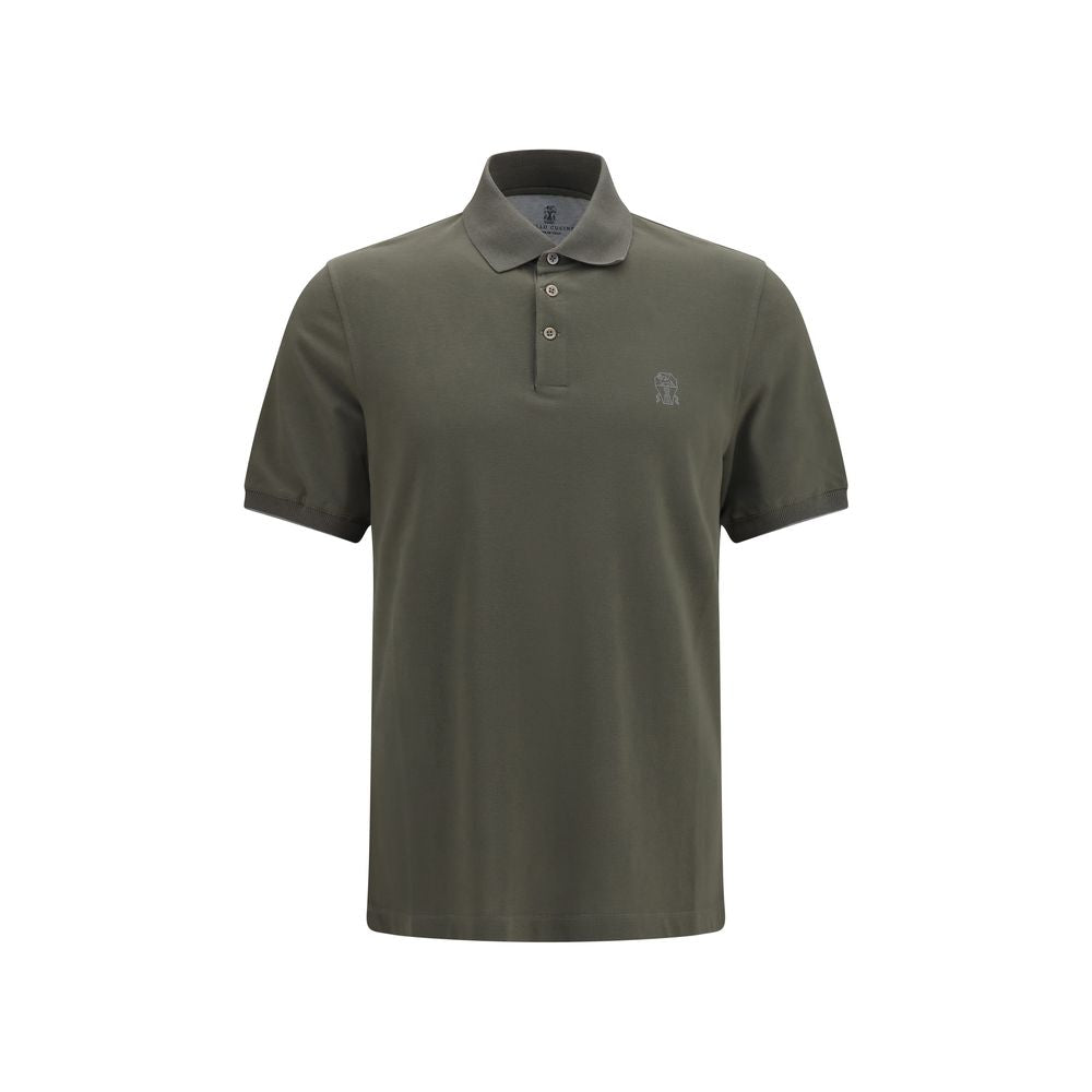 Brunello Cucinelli Bicolor Cotton Polo Shirt — Green