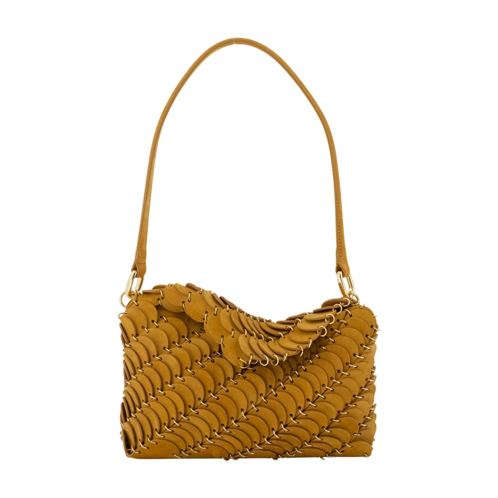 Rabanne Scalloped Leather Shoulder Bag — Brown