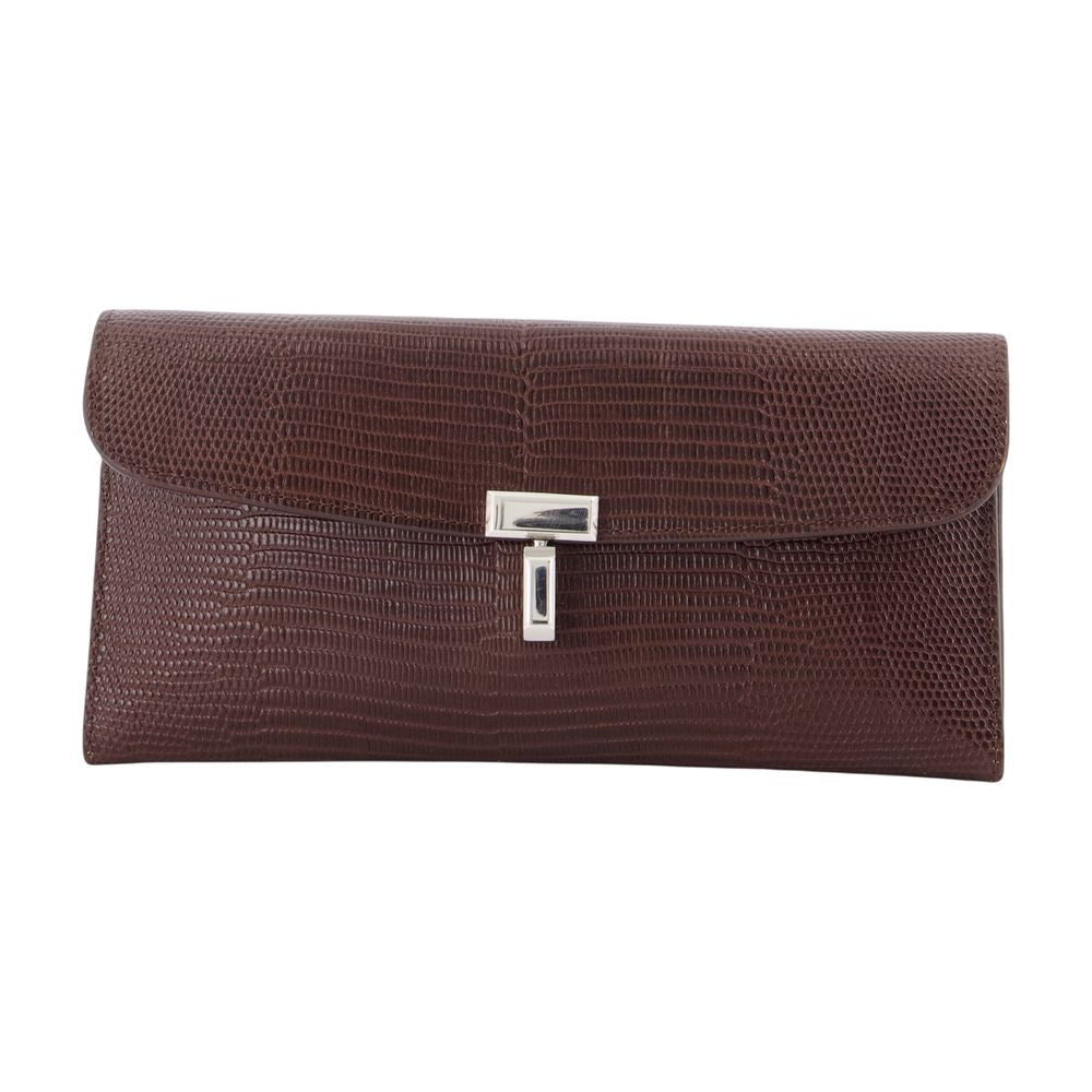Toteme Lizard-Embossed T-Lock Wallet — Brown