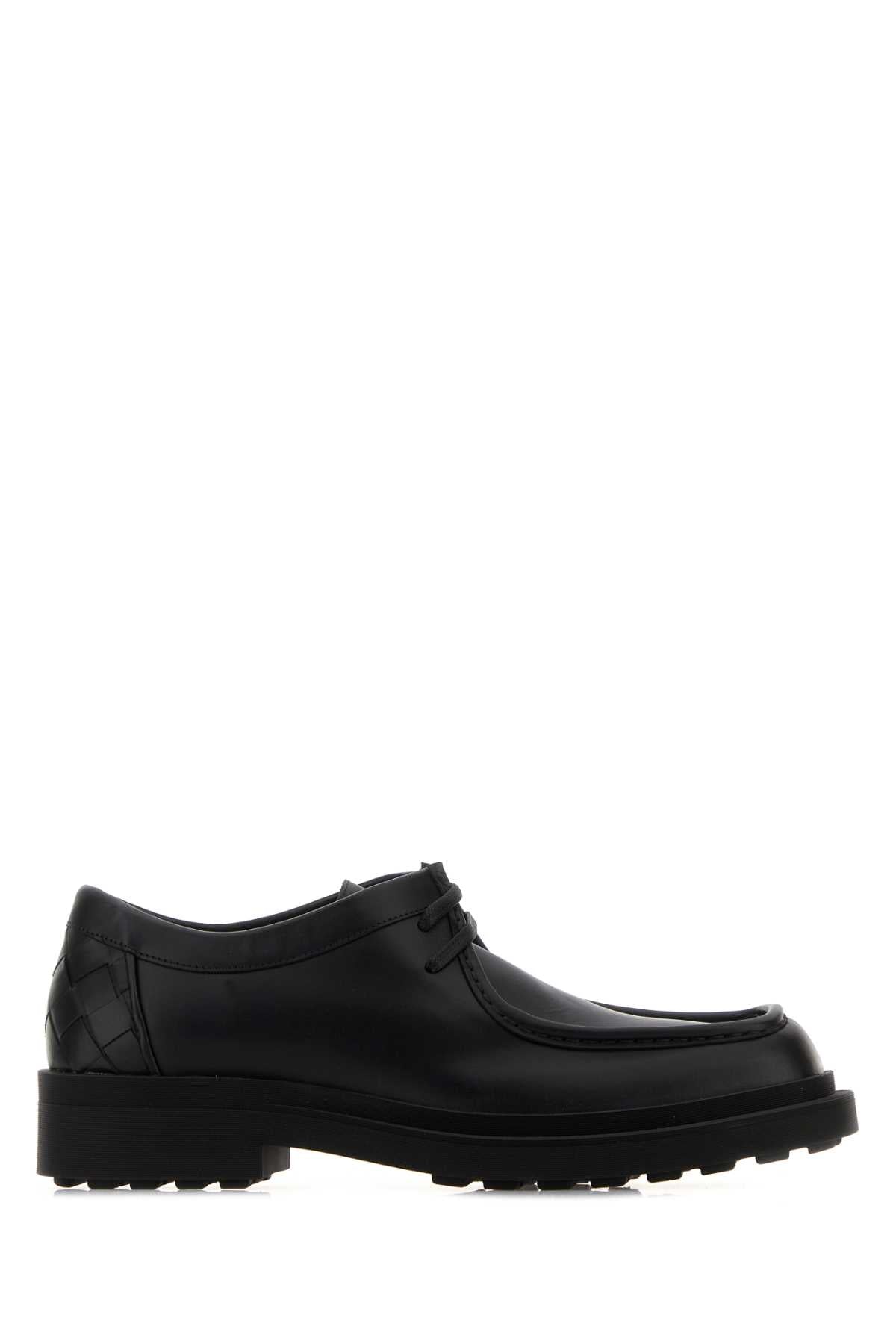 Bottega Veneta Intrecciato-Textured Calf Derby Shoe — Black
