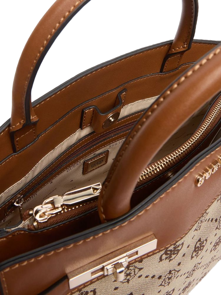 Guess Logo-Print Polyester Satchel Bag — Beige