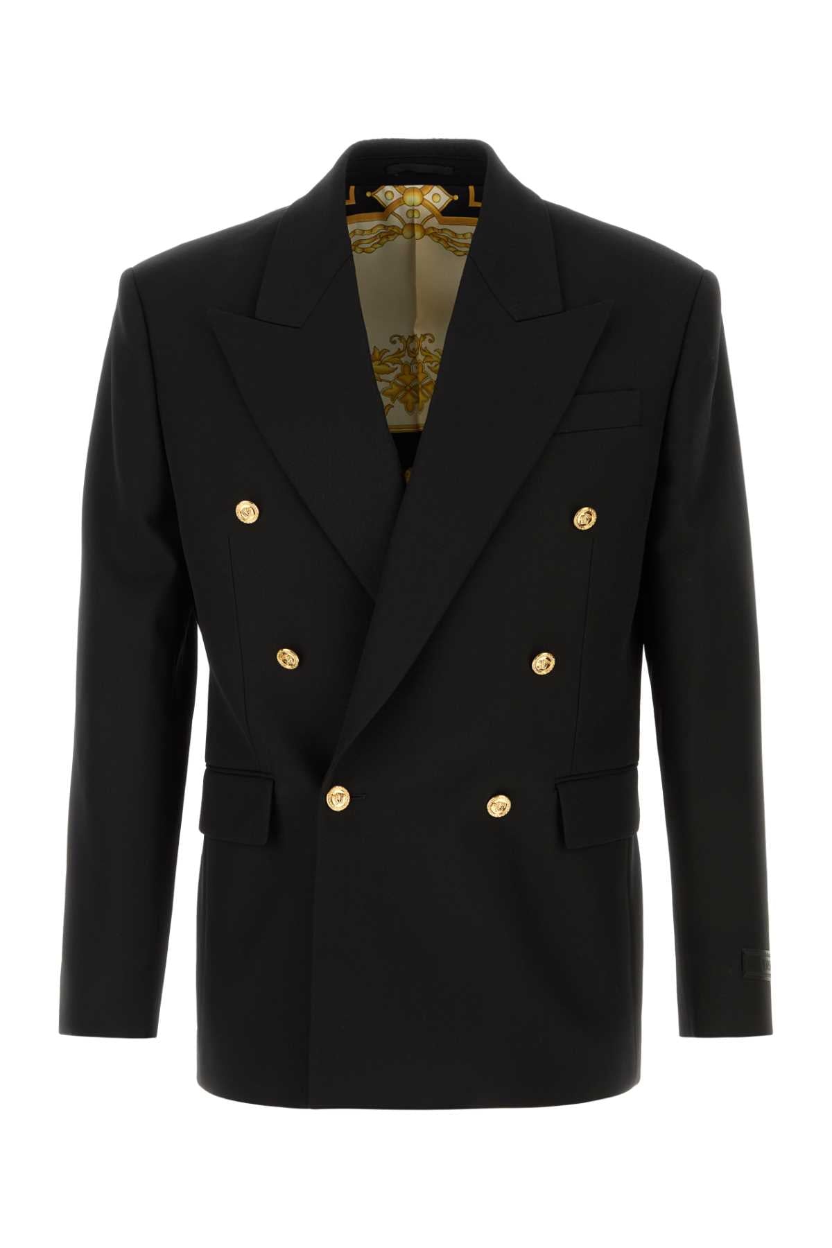 Versace Double-Breasted Virgin Wool Blazer — Black