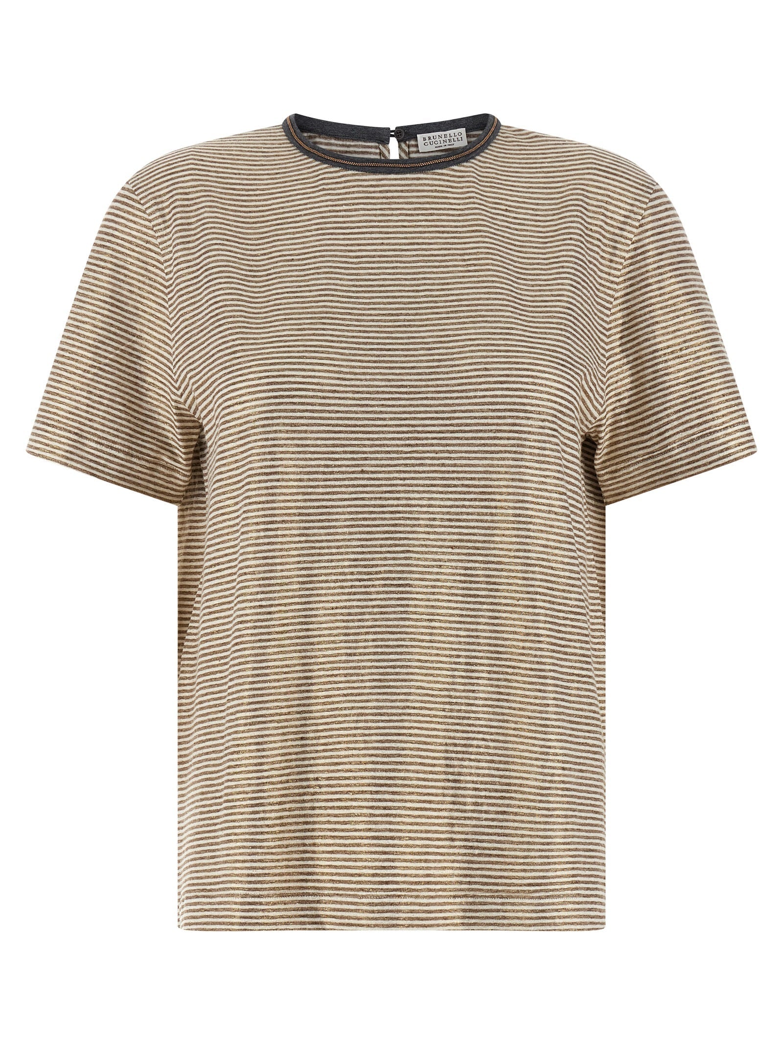 Brunello Cucinelli Striped Linen T-Shirt — Multicolor