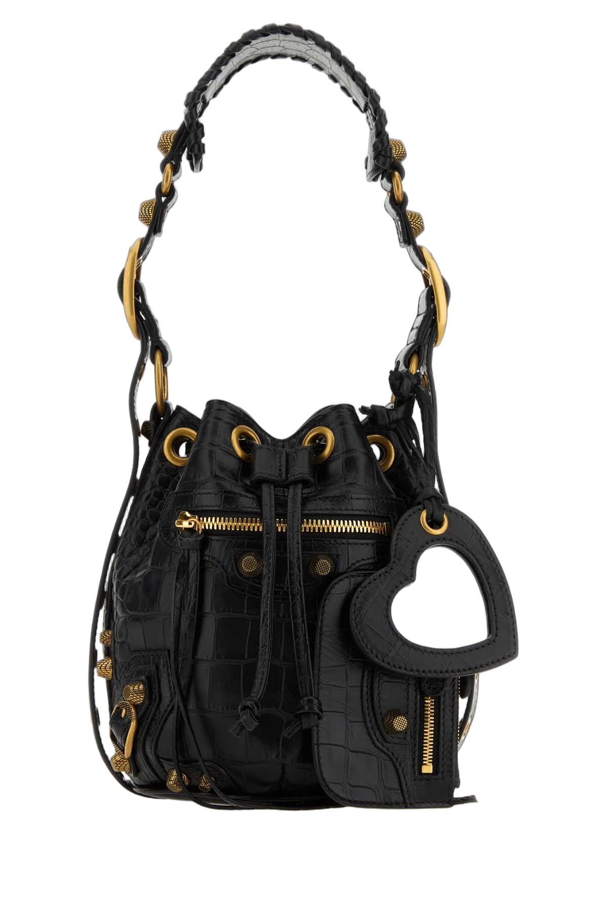 Balenciaga Crocodile-Embossed Calf Leather Bucket Bag — Black