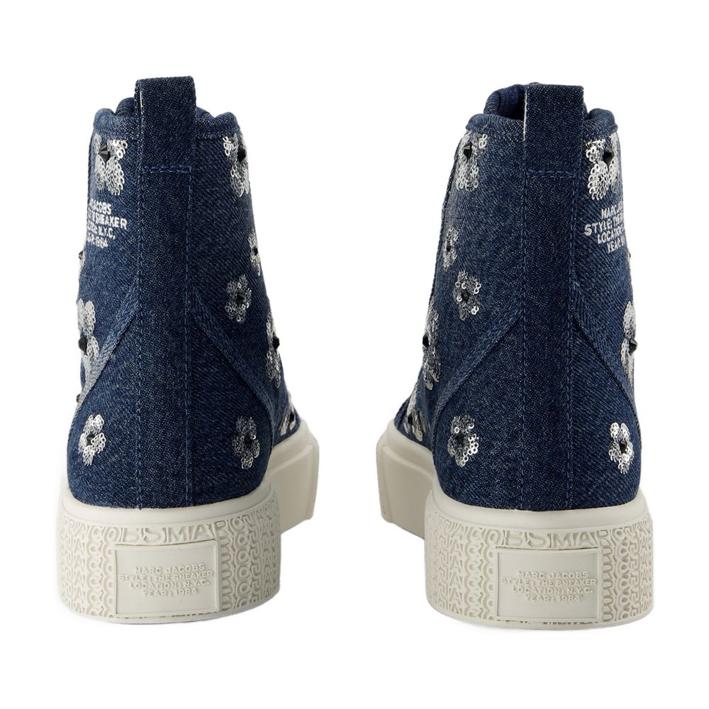 Marc Jacobs Floral-Embroidered Cotton High-Top Sneaker — Navy
