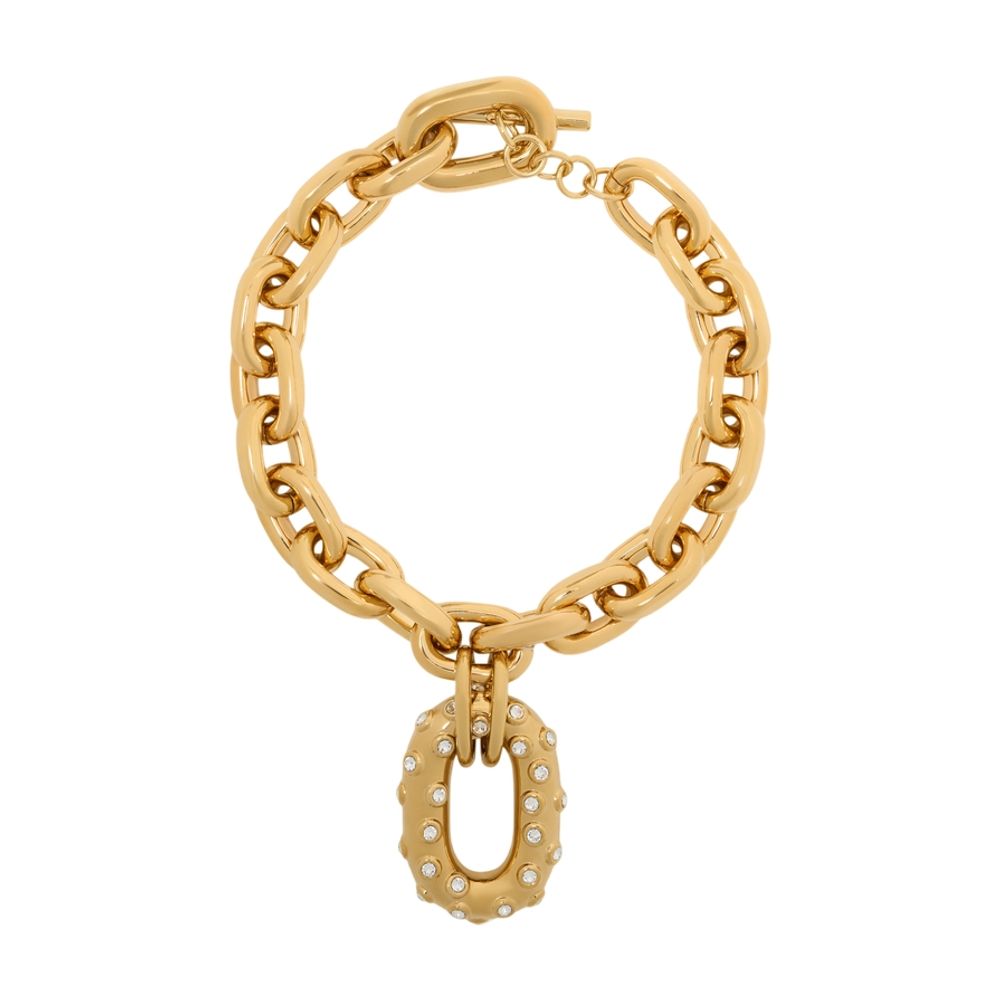 Rabanne Chain-Link with Crystal Pendant Bracelet — Gold