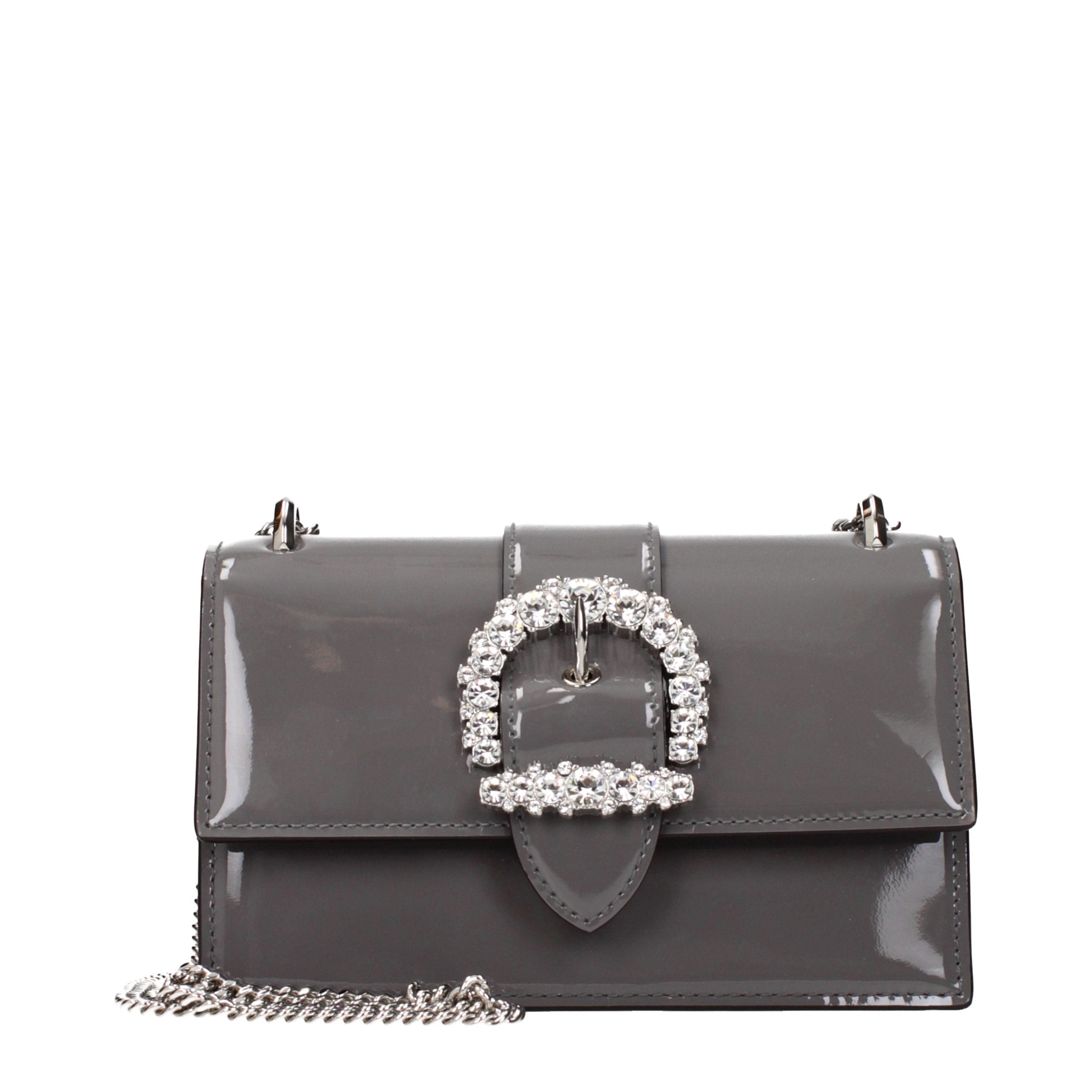 Jimmy Choo Patent Leather with Crystal Buckle Shoulder Bag — Gray