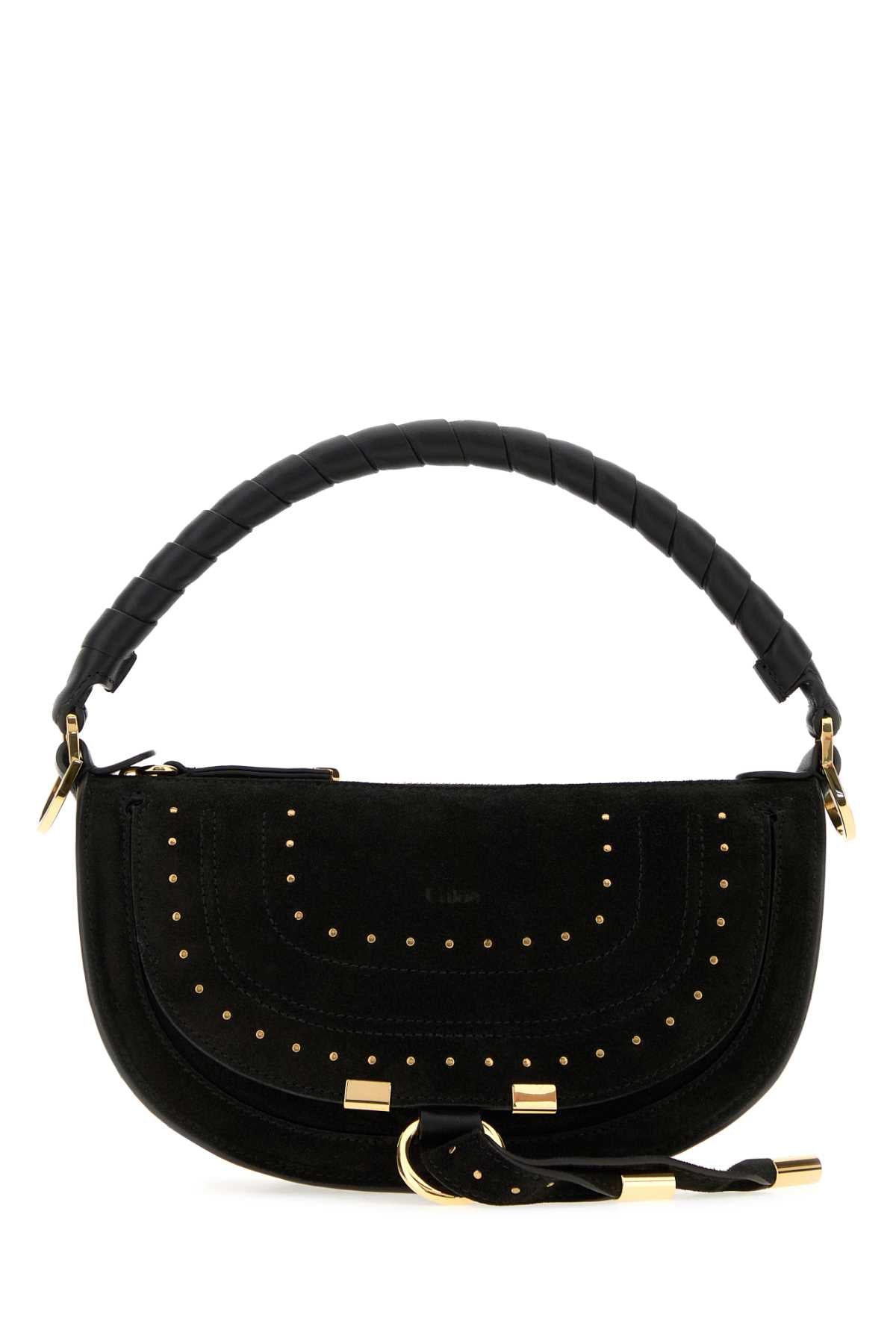 Chloé Studded Suede Shoulder Bag — Black