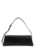 Jil Sander Leather Curved Flap Shoulder Bag — Black