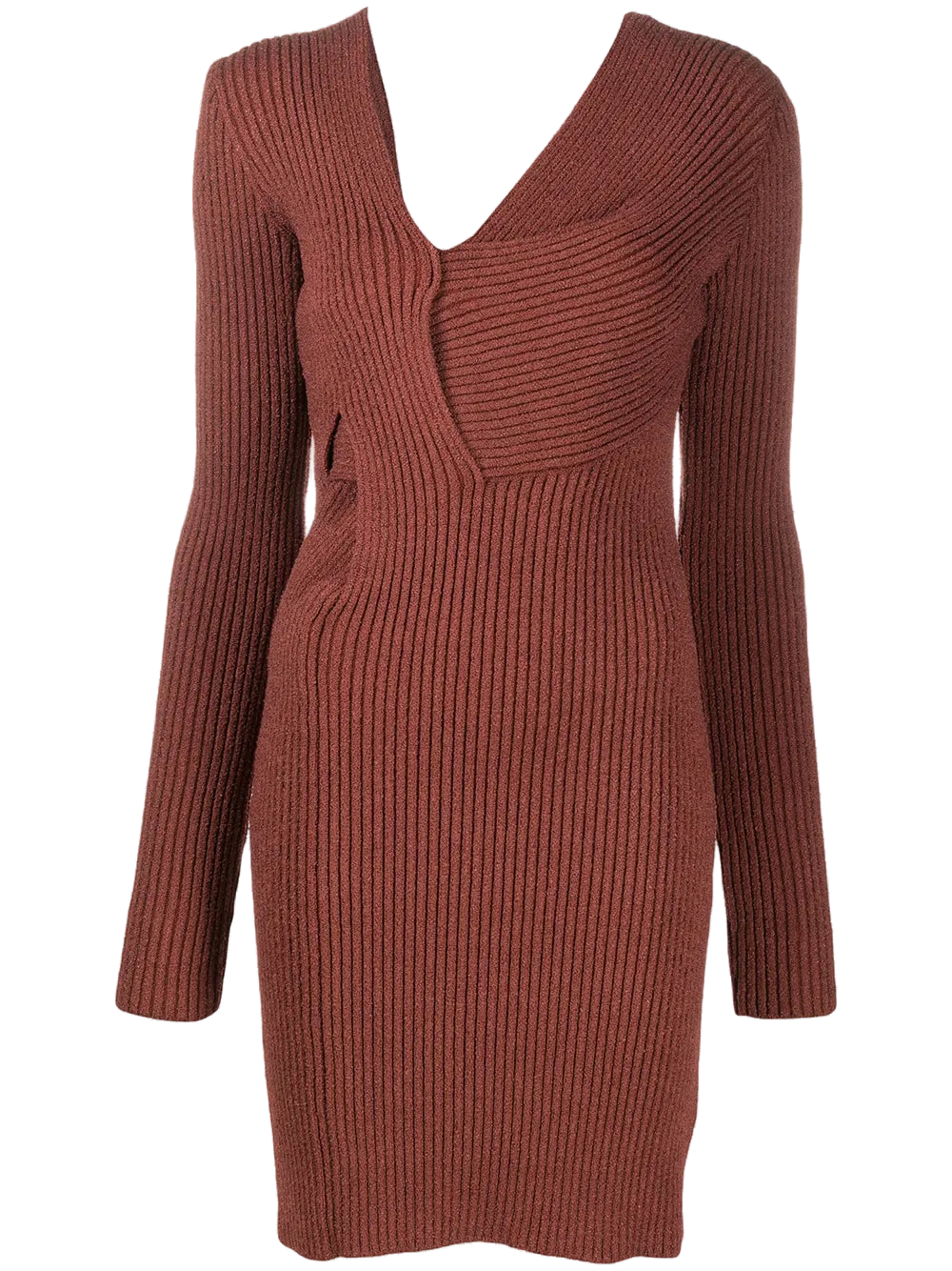 Bottega Veneta Ribbed Cut-Out Knitted Dress — Brown