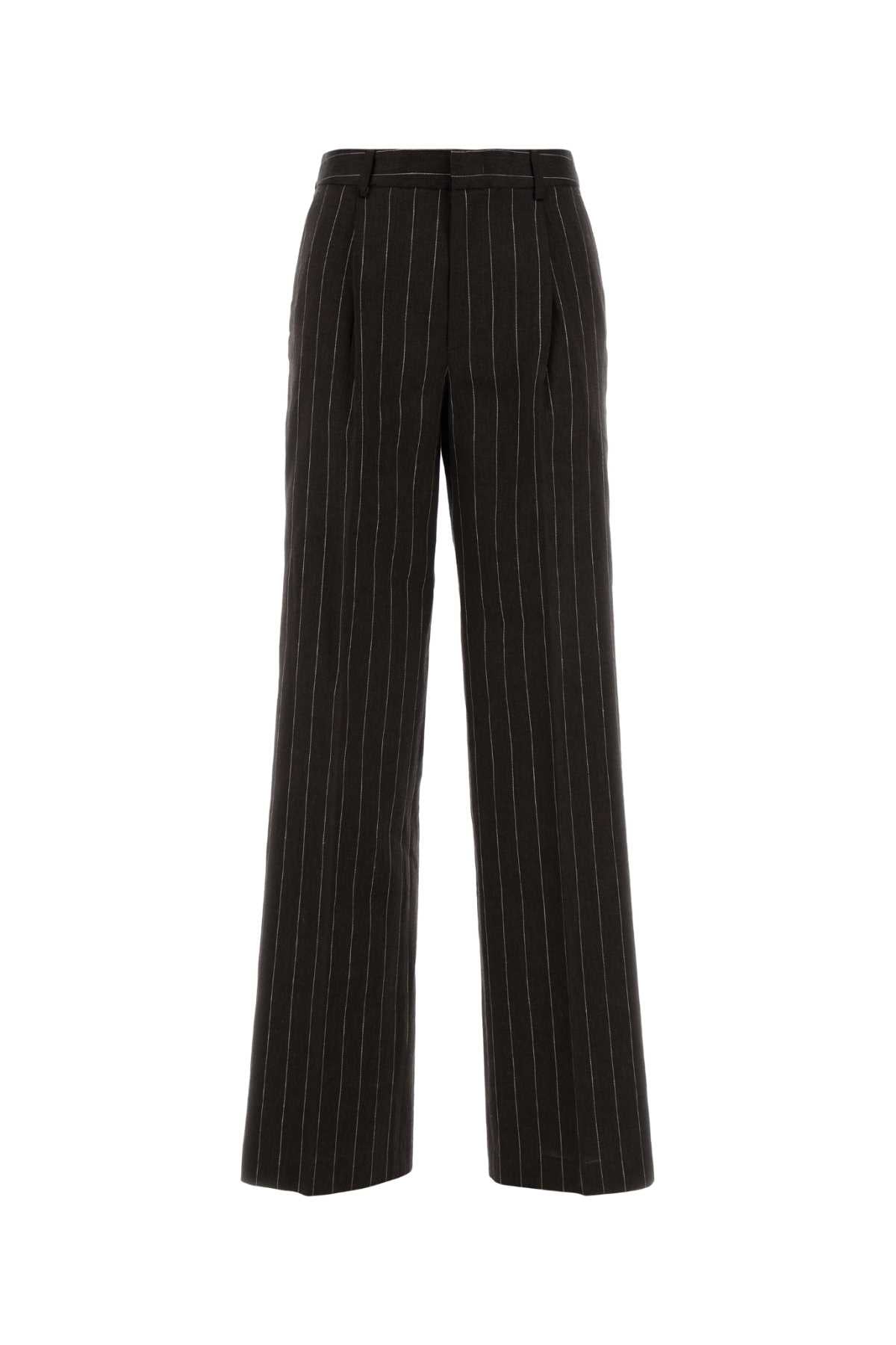 Pt Torino Pinstriped Linen-Cotton Trousers — Brown
