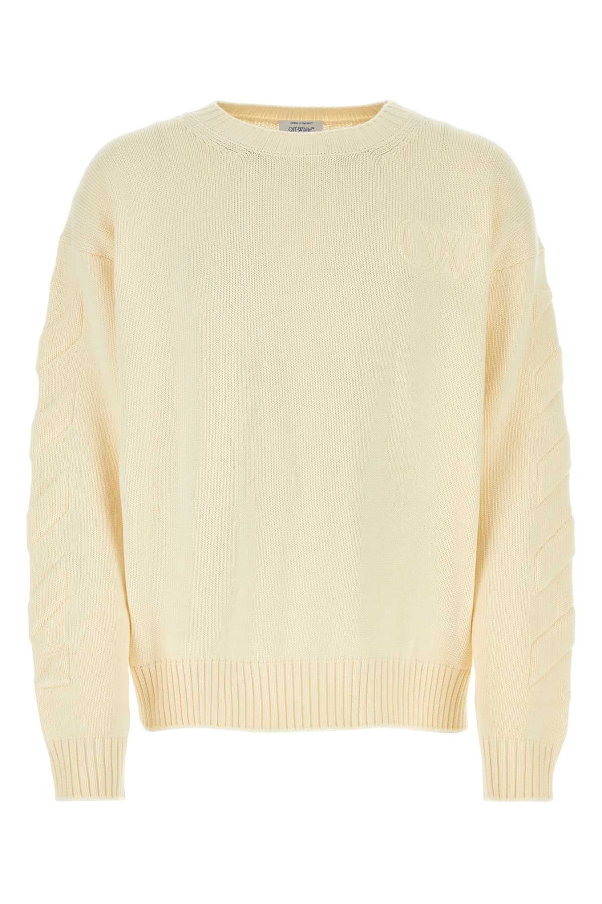 Off-White Ribbed Crew-Neck Cotton Sweater — Beige