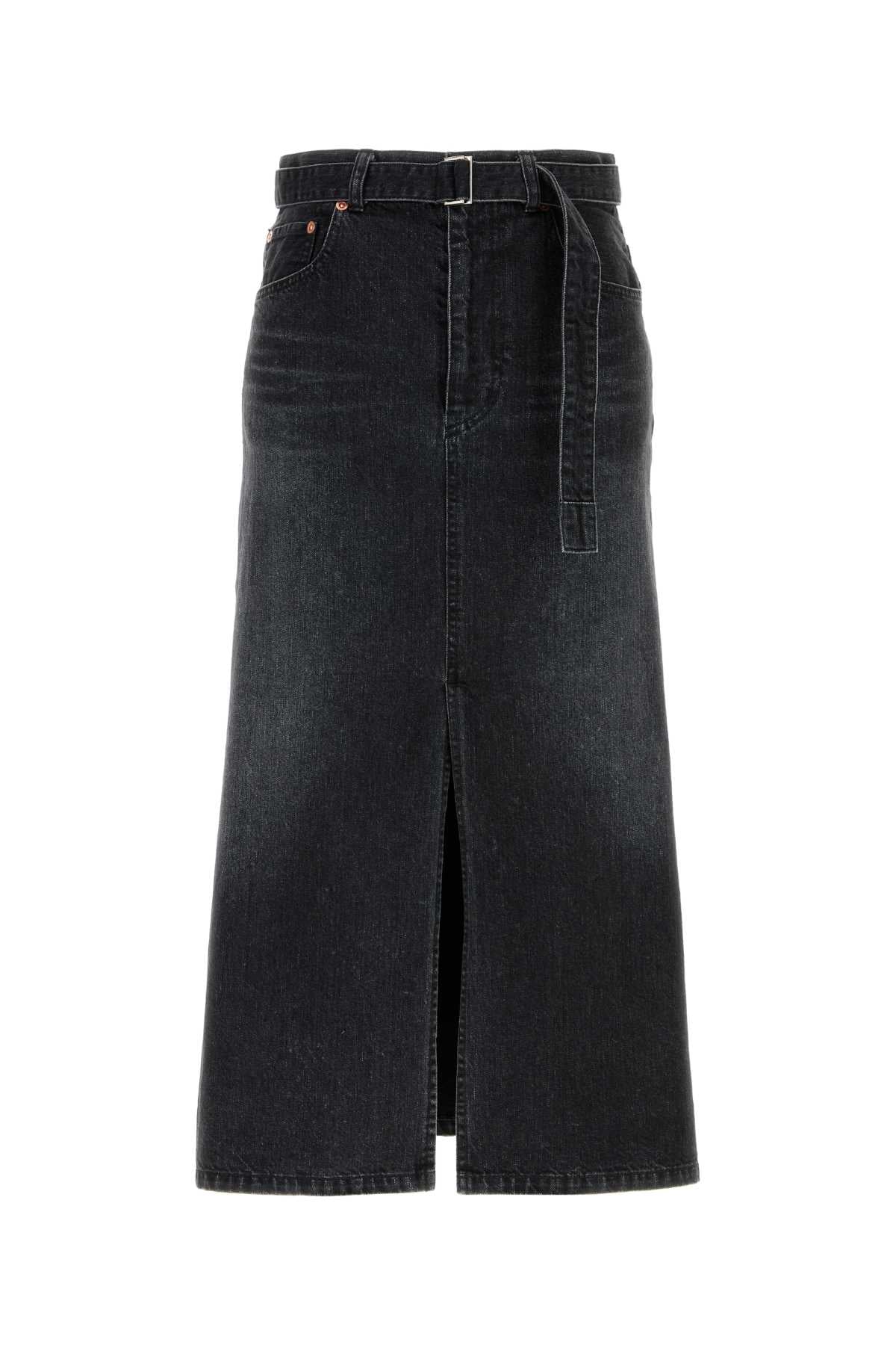Sacai Midi Denim with Belt Denim Skirt — Black