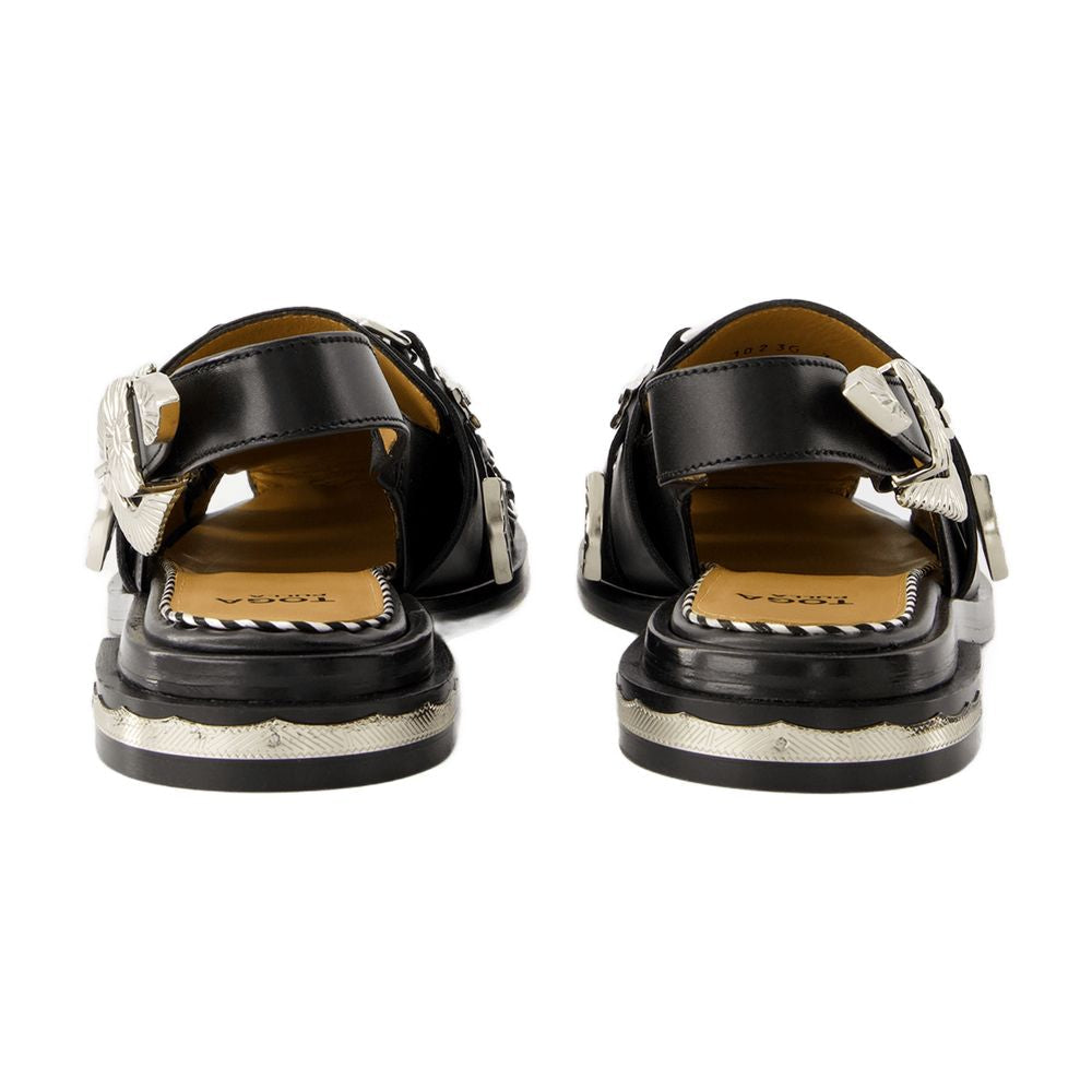 Toga Pulla Leather Slide Sandals — Black