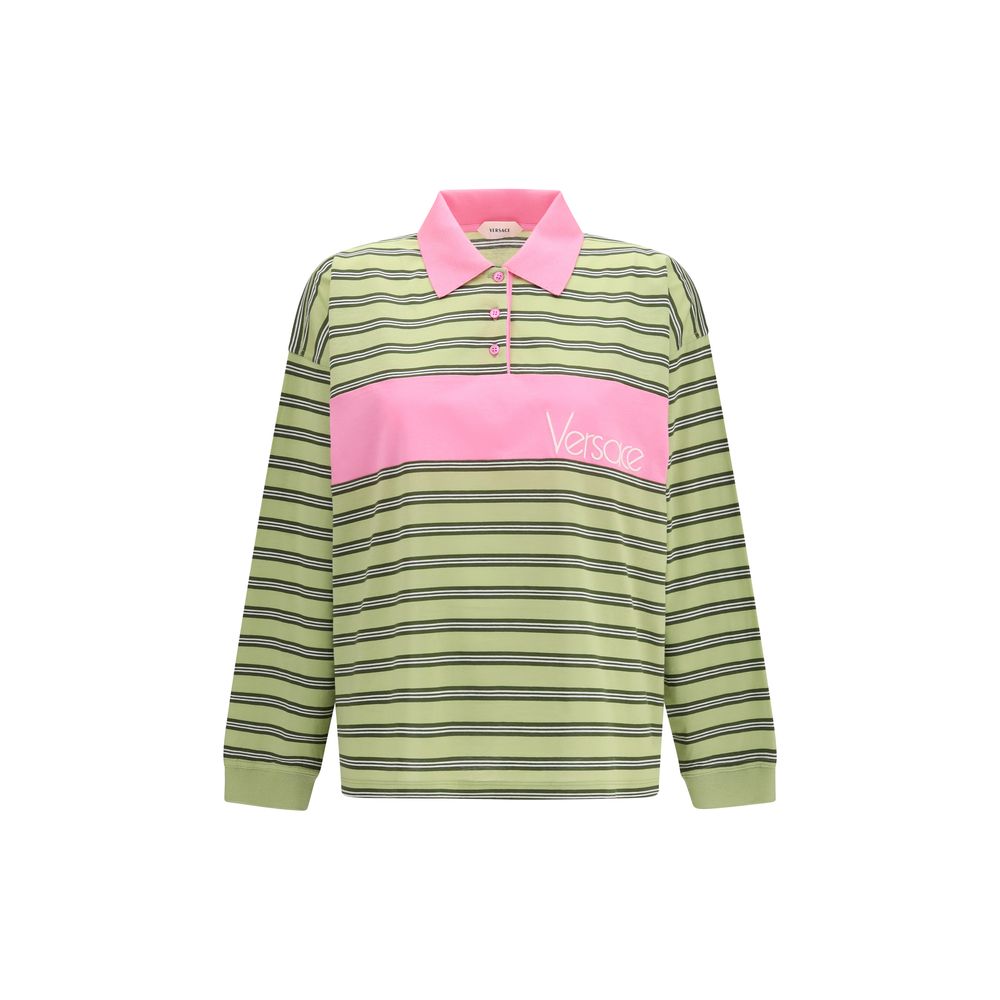 Versace Striped Intarsia Cotton Polo Shirt — Green