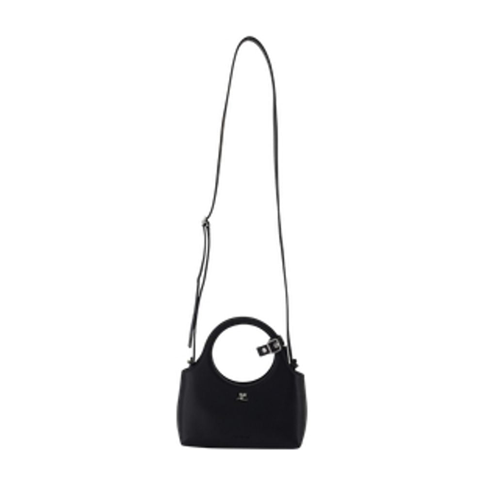 Courreges Calfskin Leather Top Handle Bag — Black