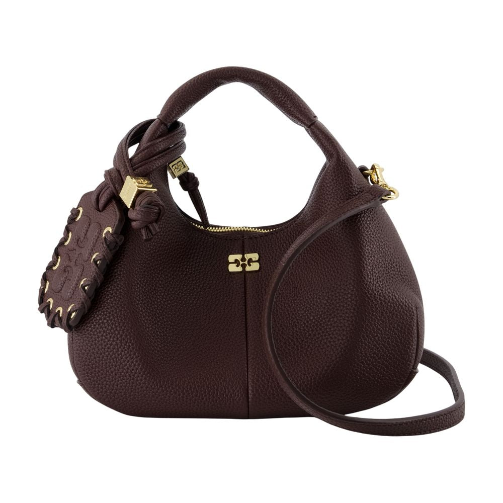 Ganni Grained Synthetic Mini Shoulder Bag — Brown