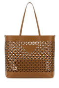 Prada Geometric Cutout Leather Tote Bag — Brown