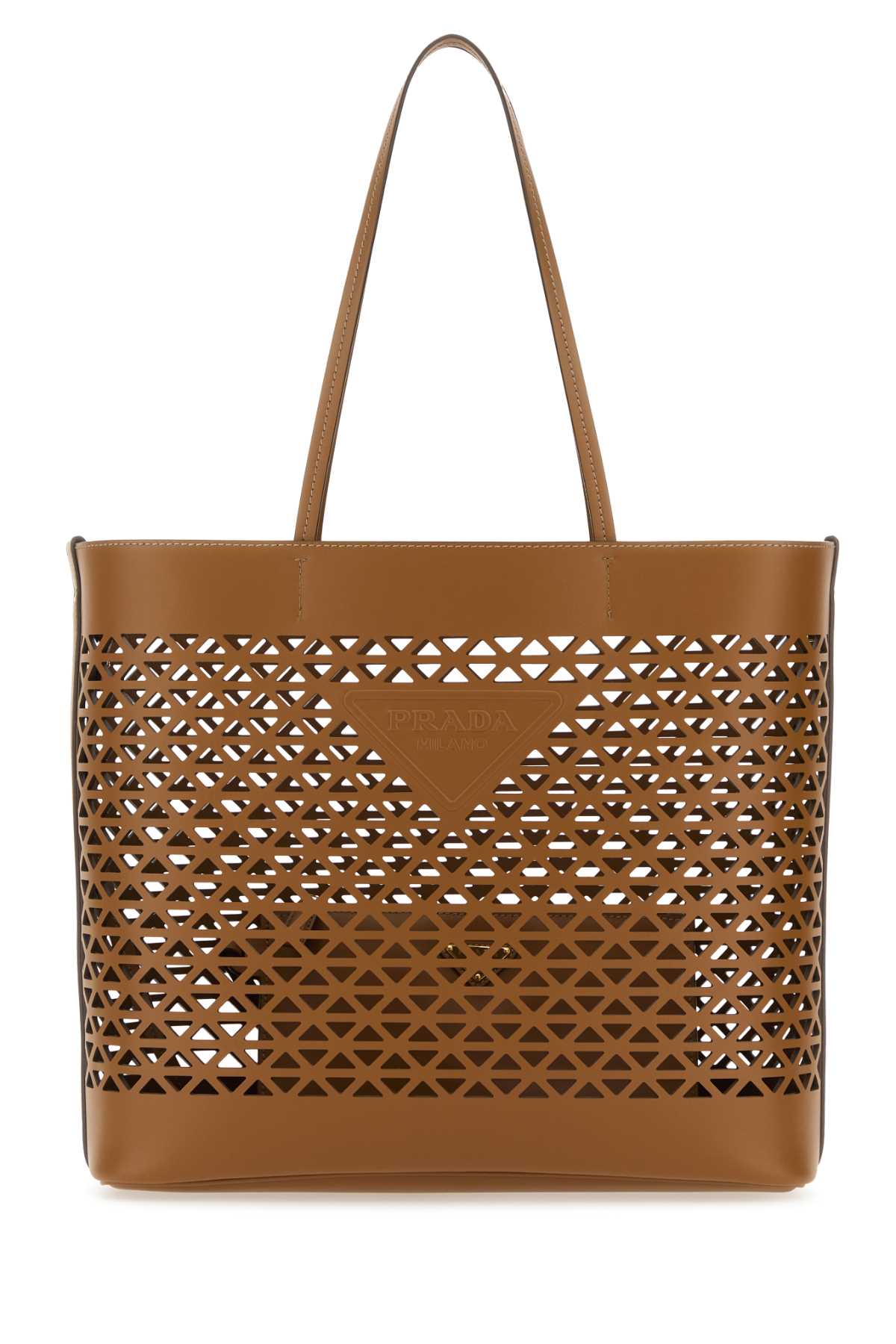 Prada Geometric Cutout Leather Tote Bag — Brown