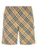 Burberry Embroidered Check Nylon Swimming Shorts — Beige