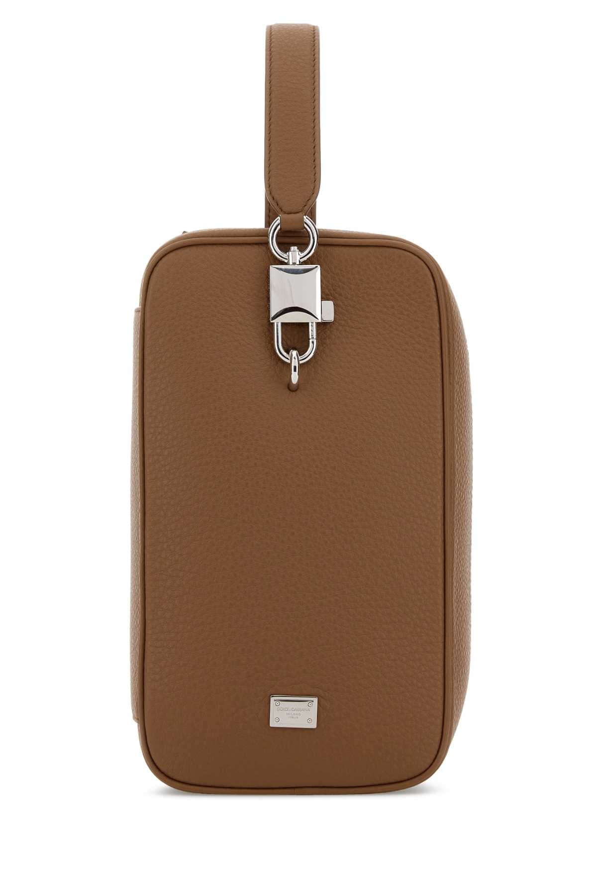 Bolso de mano con cierre y asa superior de piel Dolce & Gabbana — Marrón