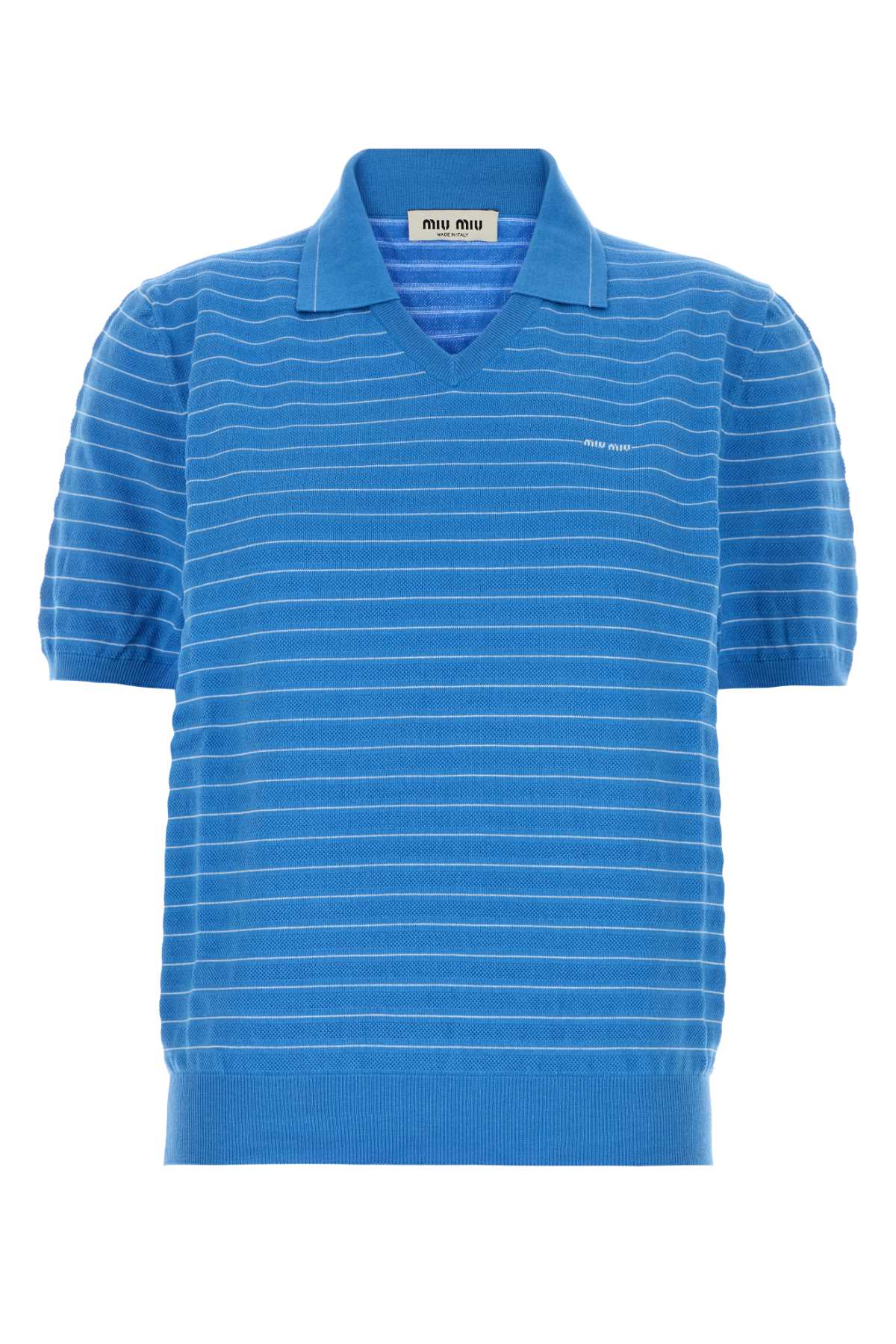 Miu Miu Striped Cotton Polo Shirt — Blue