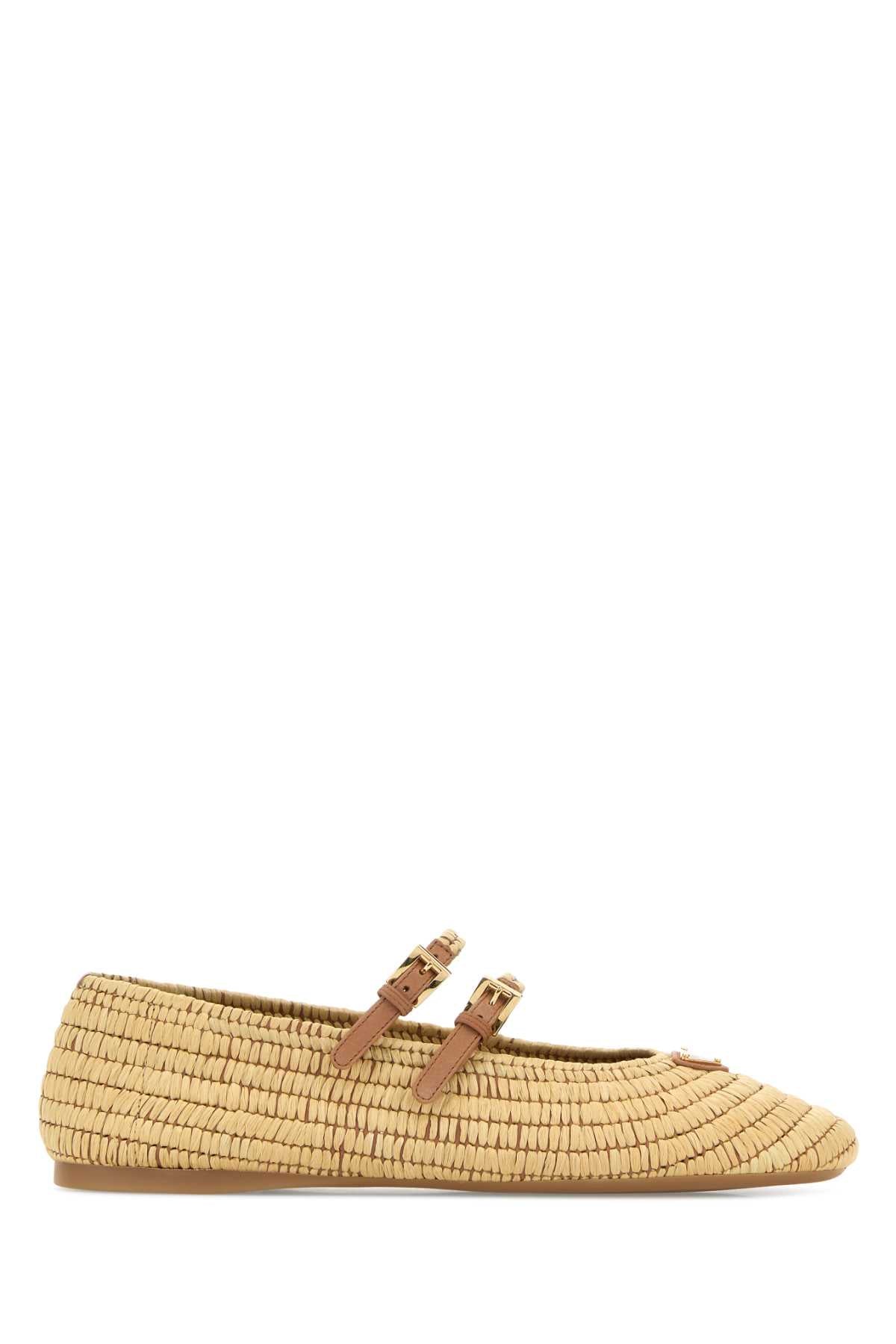 Prada Raffia Mary-Jane Ballerina — Beige