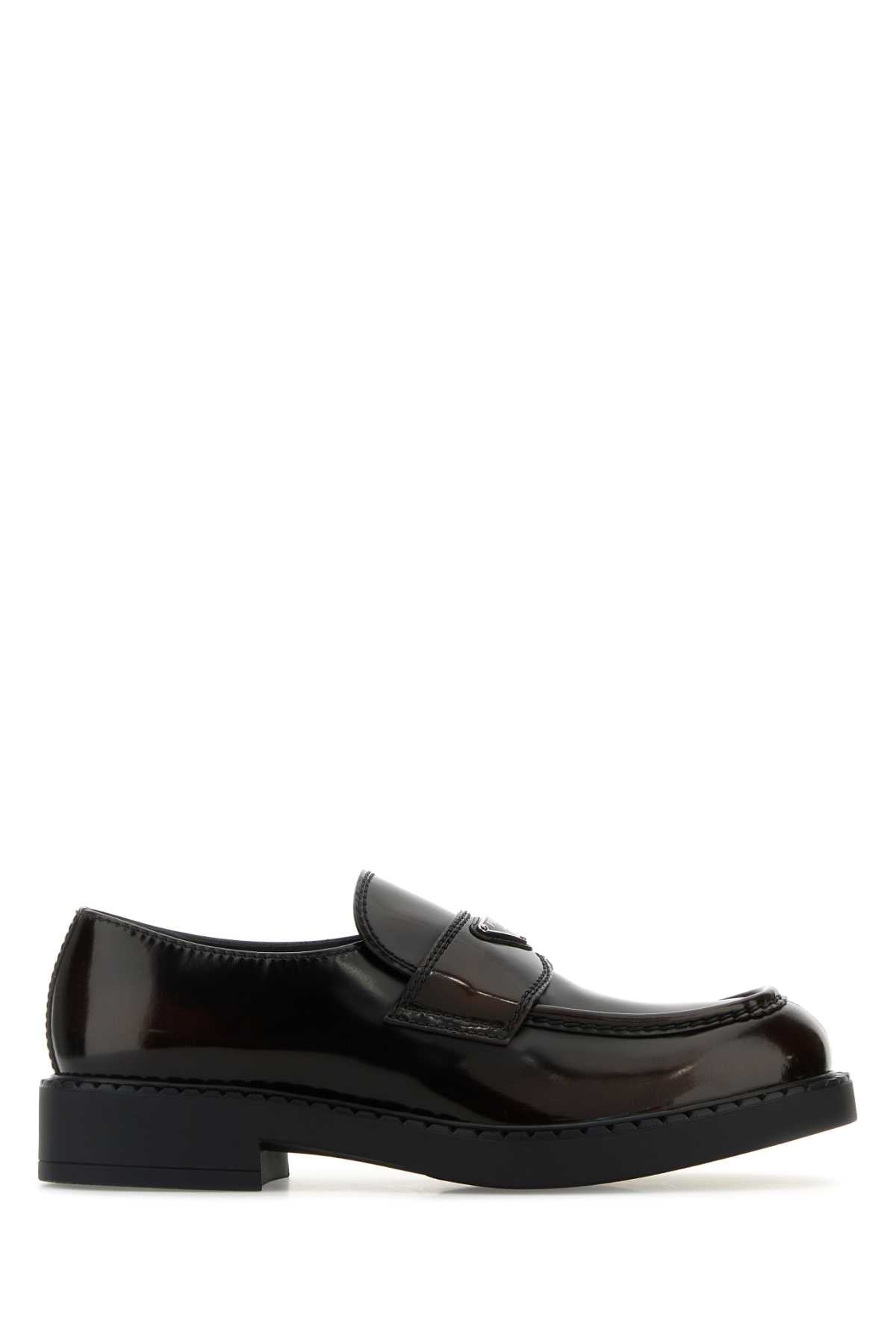 Prada Polished Leather Loafer — Brown