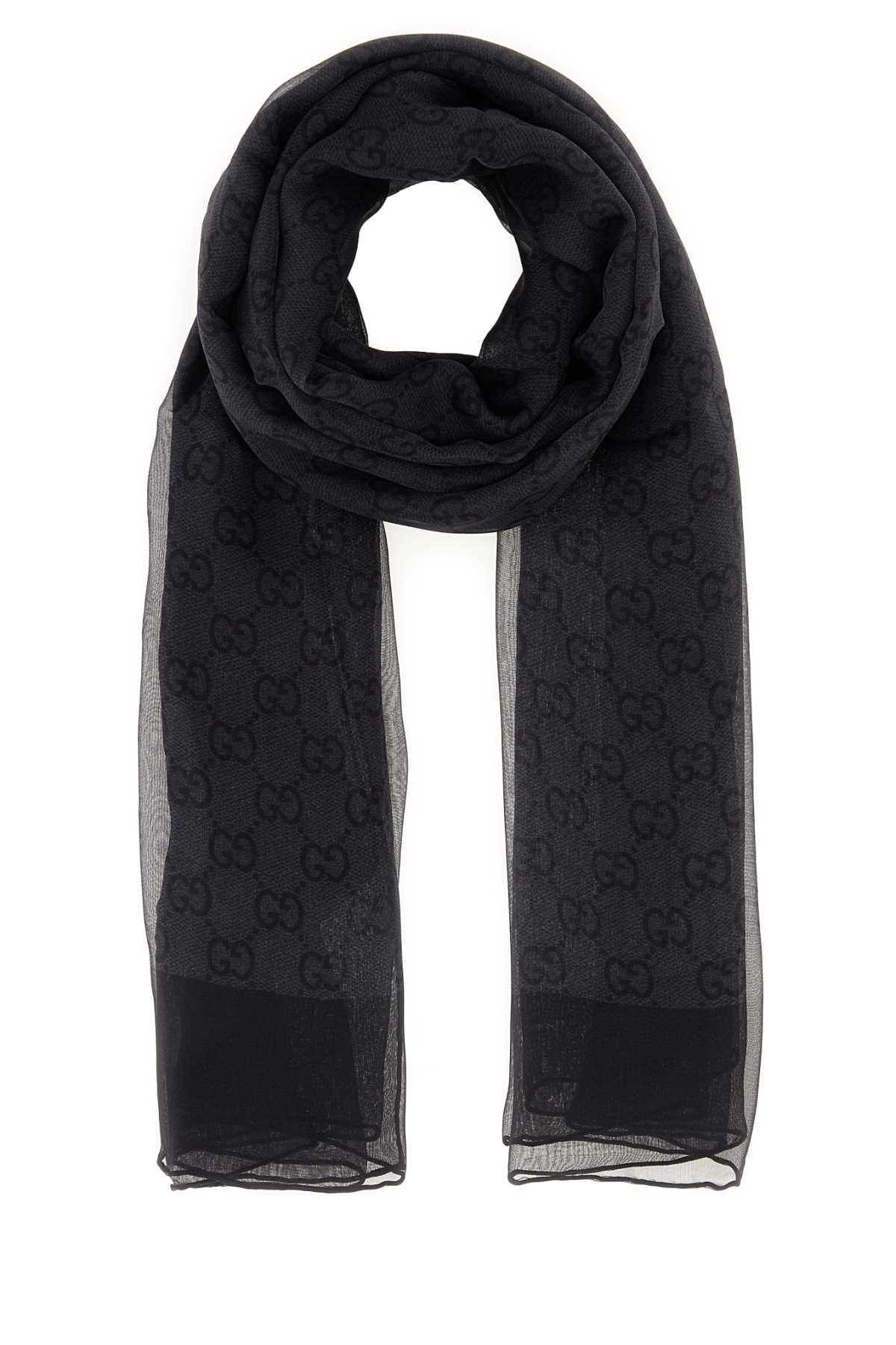 Gucci GG Monogram Silk Chiffon Shawl — Black