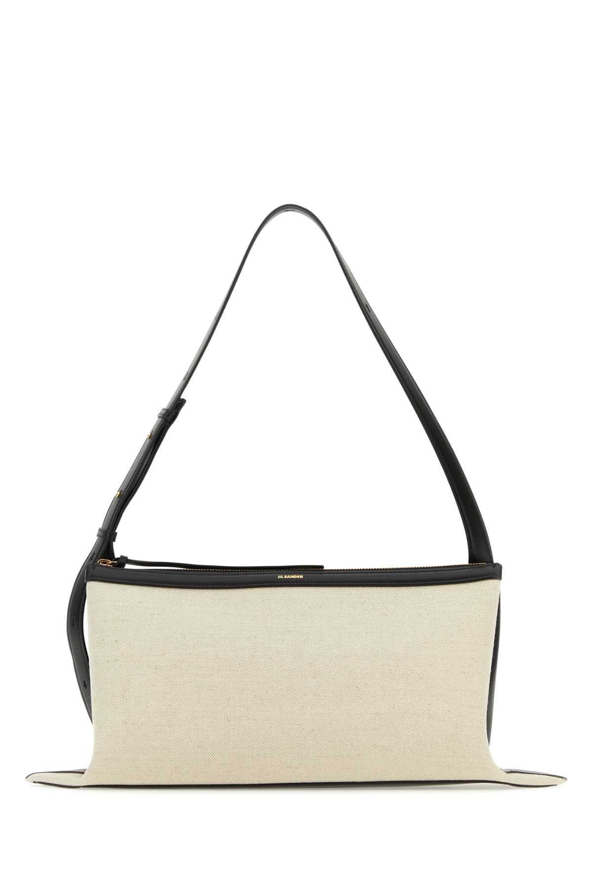 Jil Sander Two-Tone Canvas and Leather Shoulder Bag — Beige