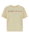 Camiseta de algodón Alexander McQueen con logo bordado — Beige