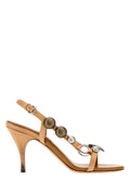 Miu Miu Leather with Metal Ball Strap Detail Sandal — Beige