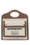 Burberry Two-Tone Canvas and Leather Top Handle Bag — Beige