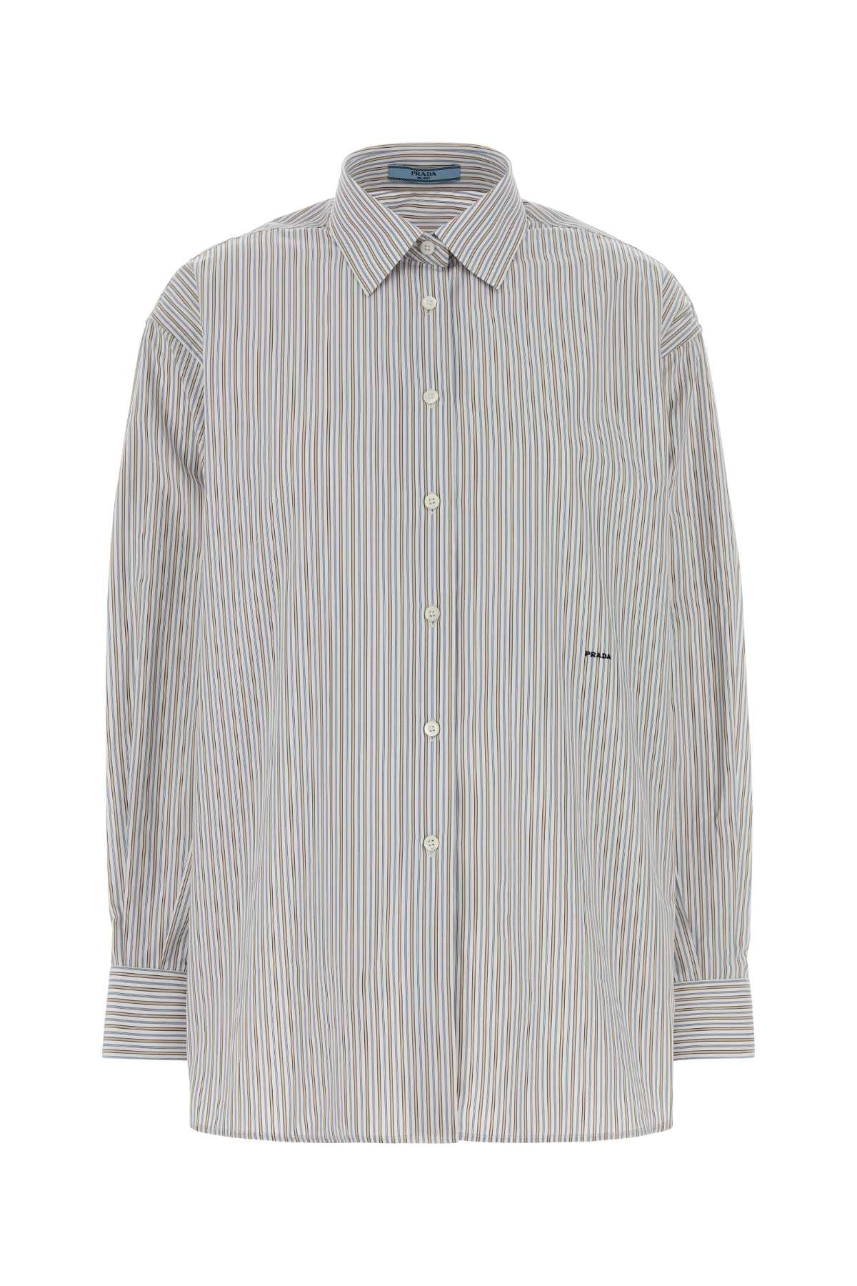 Prada Embroidered Poplin Oversize Shirt — Multicolor